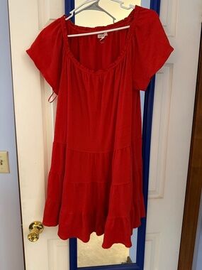 Max Studio Red Tiered Midi Dress